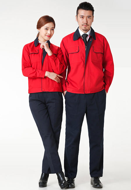 紅色藍領長袖工作服定做款式價格