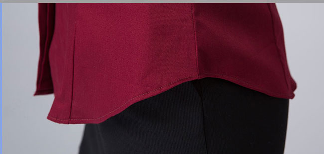 娃娃領(lǐng)長(zhǎng)袖女襯衫款式下擺細(xì)節(jié)特寫(xiě)圖