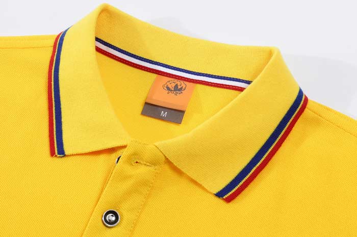 200克CVC面料間條衣領(lǐng)配織帶門瞳短袖POLO衫工作服定做之衣領(lǐng)細(xì)節(jié)圖
